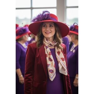 Red Hat Society Women's Vintage Style Silk Scarf Multicolor Striped Square 35"